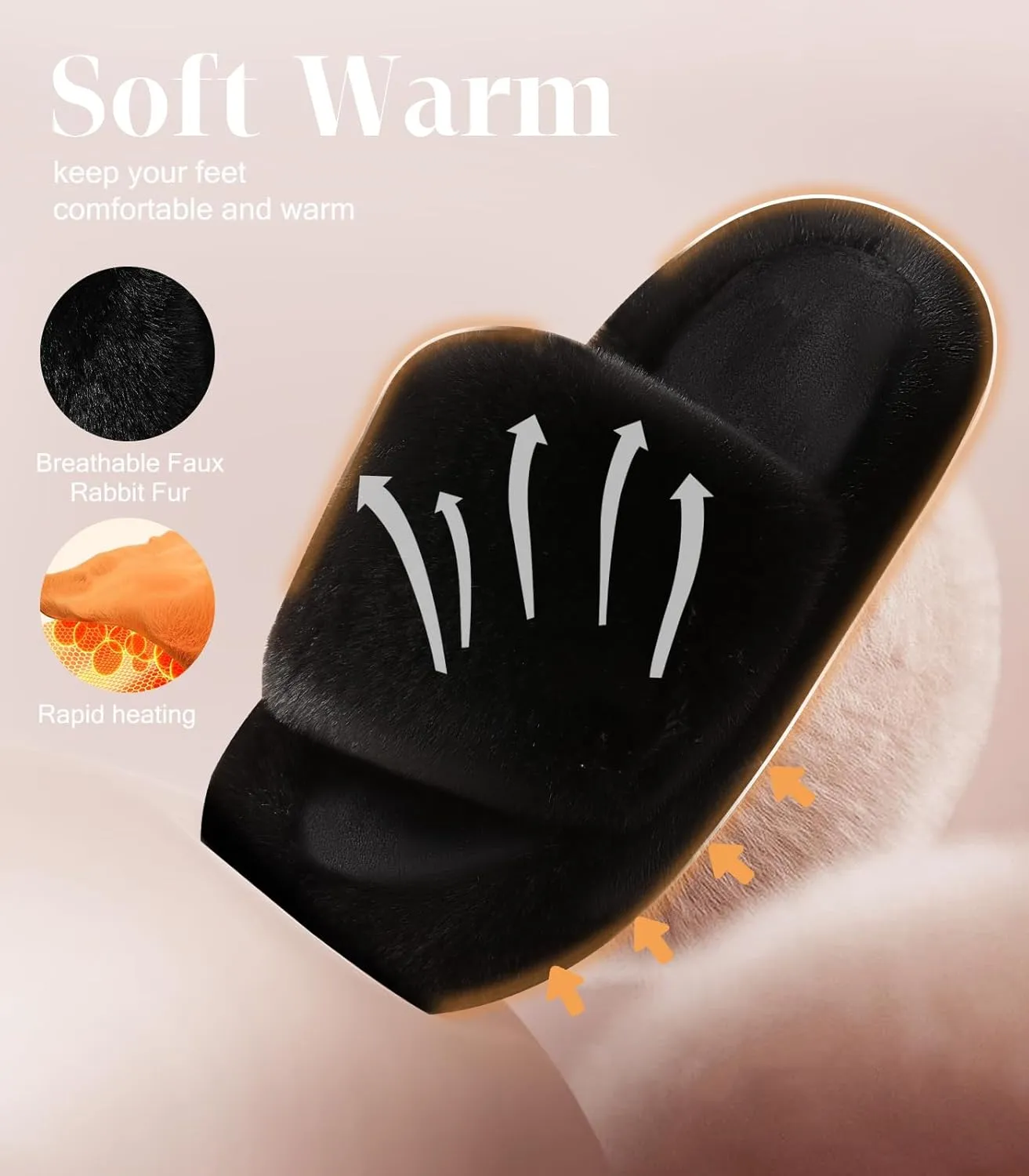 Ankis Comfy Women's Plush Slippers - Cute Chic Versatile Pretty Platform, Open Toe, Non-slip House Fluffy Fuzzy Slippers for Women Indoor Outdoor, All Seasons