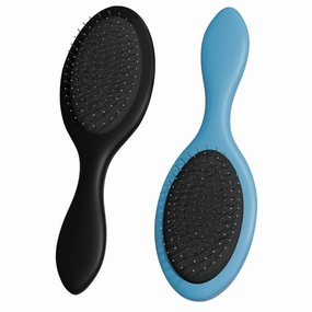 Anti-Static Hair Brush Oval, Stainless-Steel Bristles Detangler for Wigs & Hair, ABS Handle (Tektite Black   Blue, Couple)