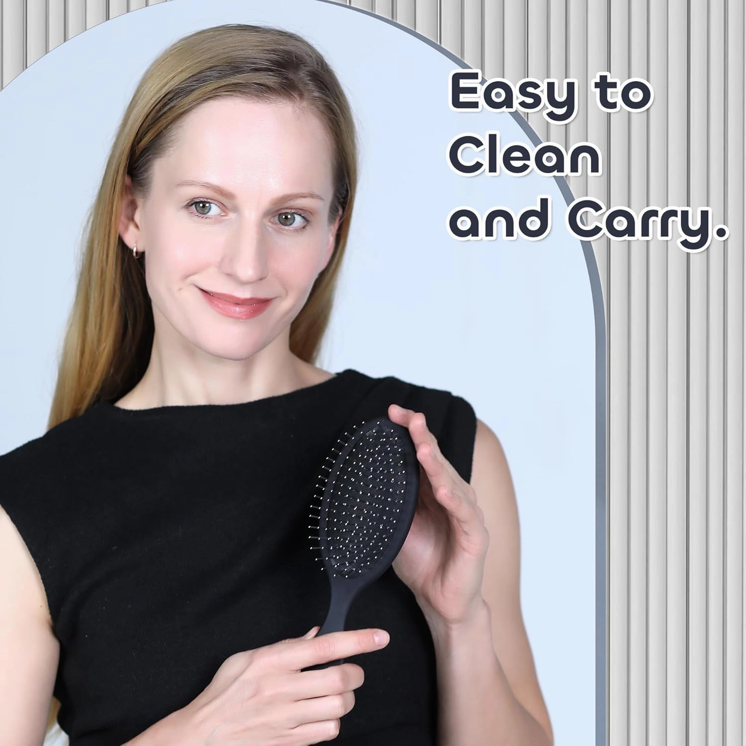 Anti-Static Hair Brush Oval, Stainless-Steel Bristles Detangler for Wigs & Hair, ABS Handle (Tektite Black   Blue, Couple)