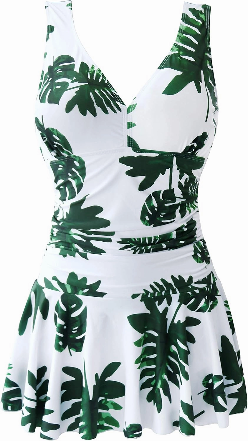 AONTUS Plus Size Hawaiin Swimsuits for Women Swimwear Long Torso Tummy Control Swimdress