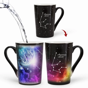Aquarius Heat Changing Constellation Mug 12oz, Engraving Horoscope Aquarius Coffee Mug, Ceramic Color Changing Cup, Holiday Birthday Gift, January February Magic Presents.
