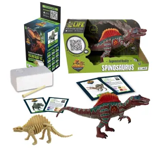 AR Dinosaur XL & Brick Combo - Spinosaurus - 10" Articulated Sound Toy Figure & Paleontology Dig Kit, Augmented Reality Set, Kids 3 