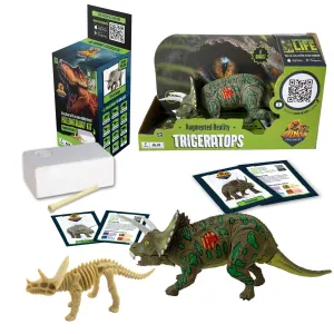AR Dinosaur XL & Brick Combo - Triceratops - 10" Articulated Sound Toy Figure & Paleontology Dig Kit, Augmented Reality Set, Kids 3 