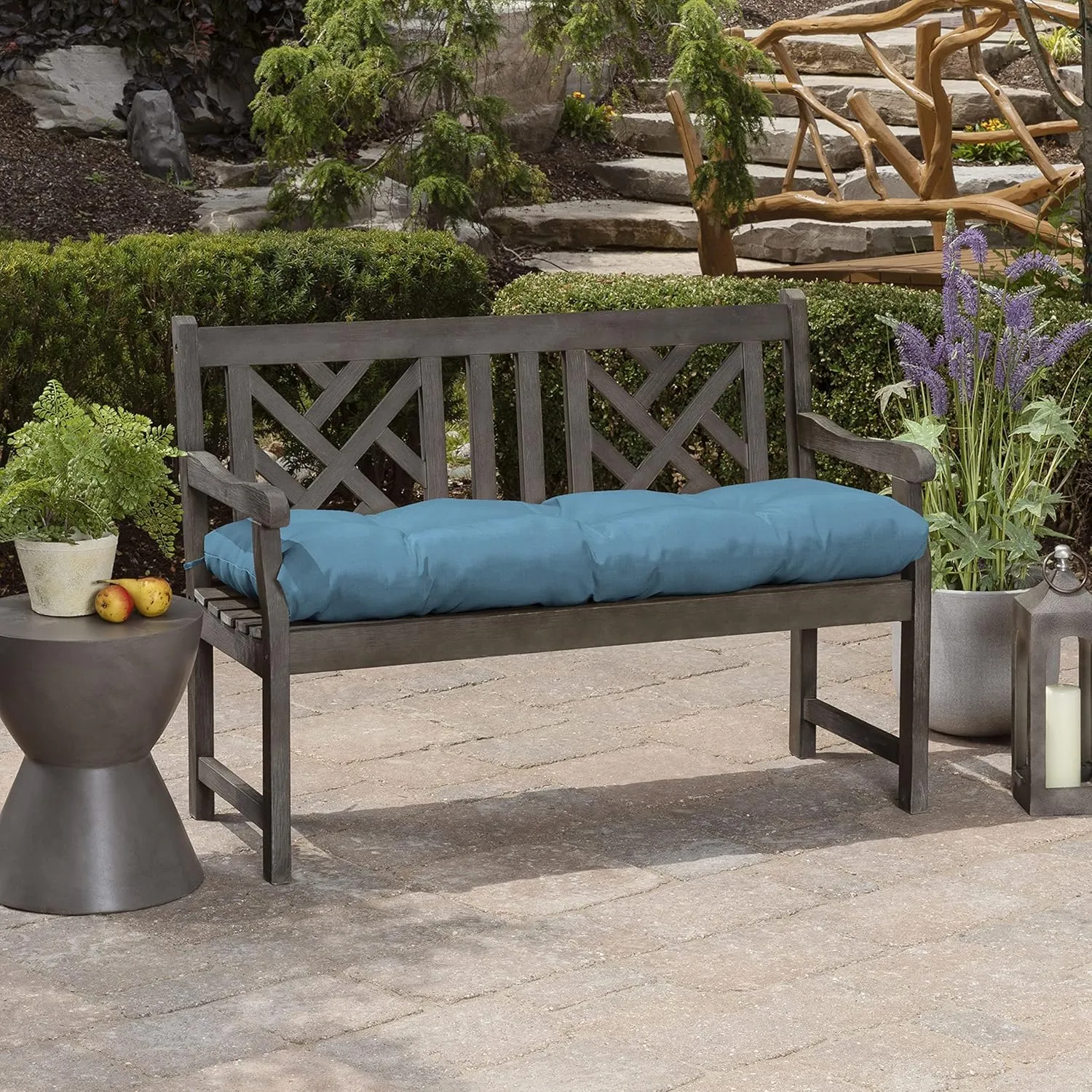 Arden Selections Outdoor Plush Modern Tufted Bench Cushion, 48 x 18, Water Repellent, Fade Resistant, Tufted Bench Cushion for Bench and Swing 48 x 18, French Blue Texture