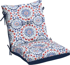 Arden Selections Outdoor Plush Modern Tufted Blowfill Dining Chair Cushion, 21 x 40, Water Repellent, Fade Resistant, Tufted Cushion for Dining and Bistro Chairs, Clark Blue