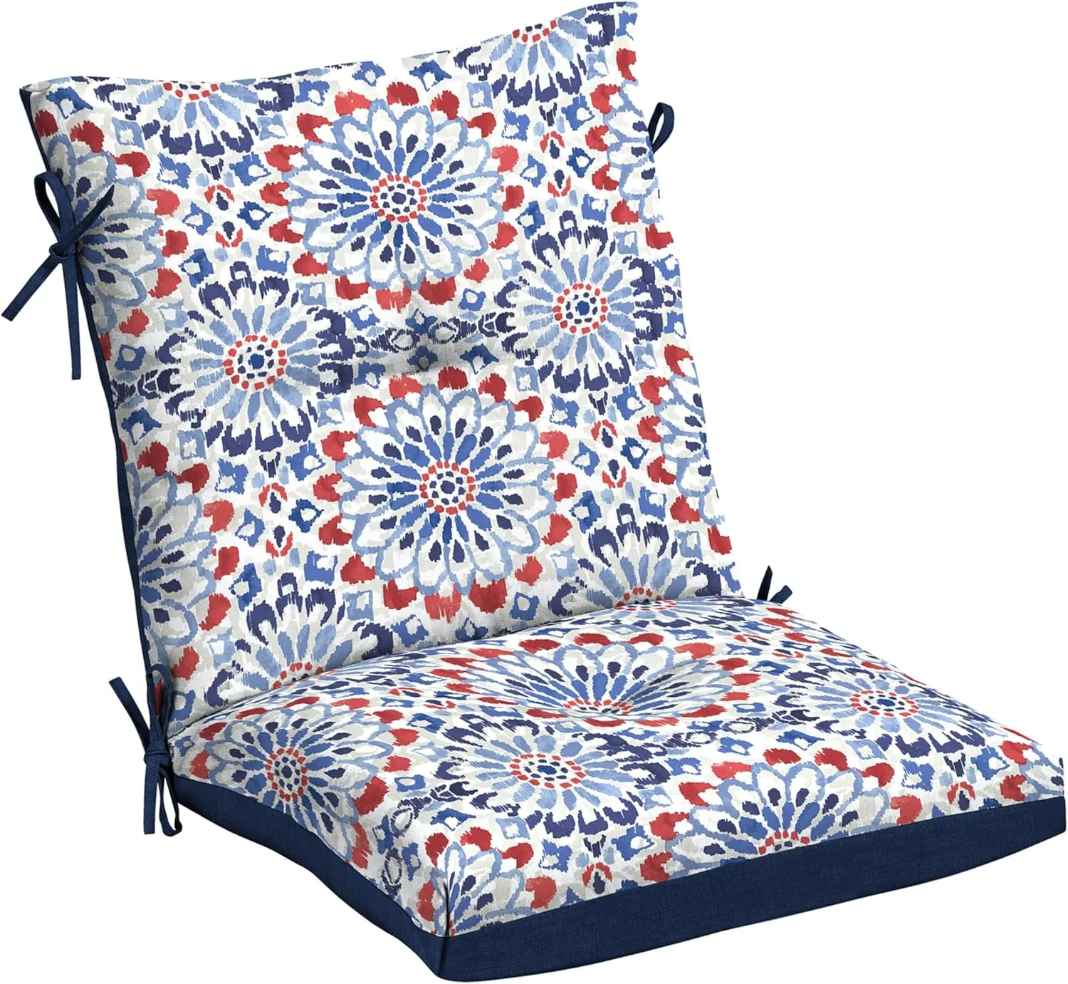 Arden Selections Outdoor Plush Modern Tufted Blowfill Dining Chair Cushion, 21 x 40, Water Repellent, Fade Resistant, Tufted Cushion for Dining and Bistro Chairs, Clark Blue