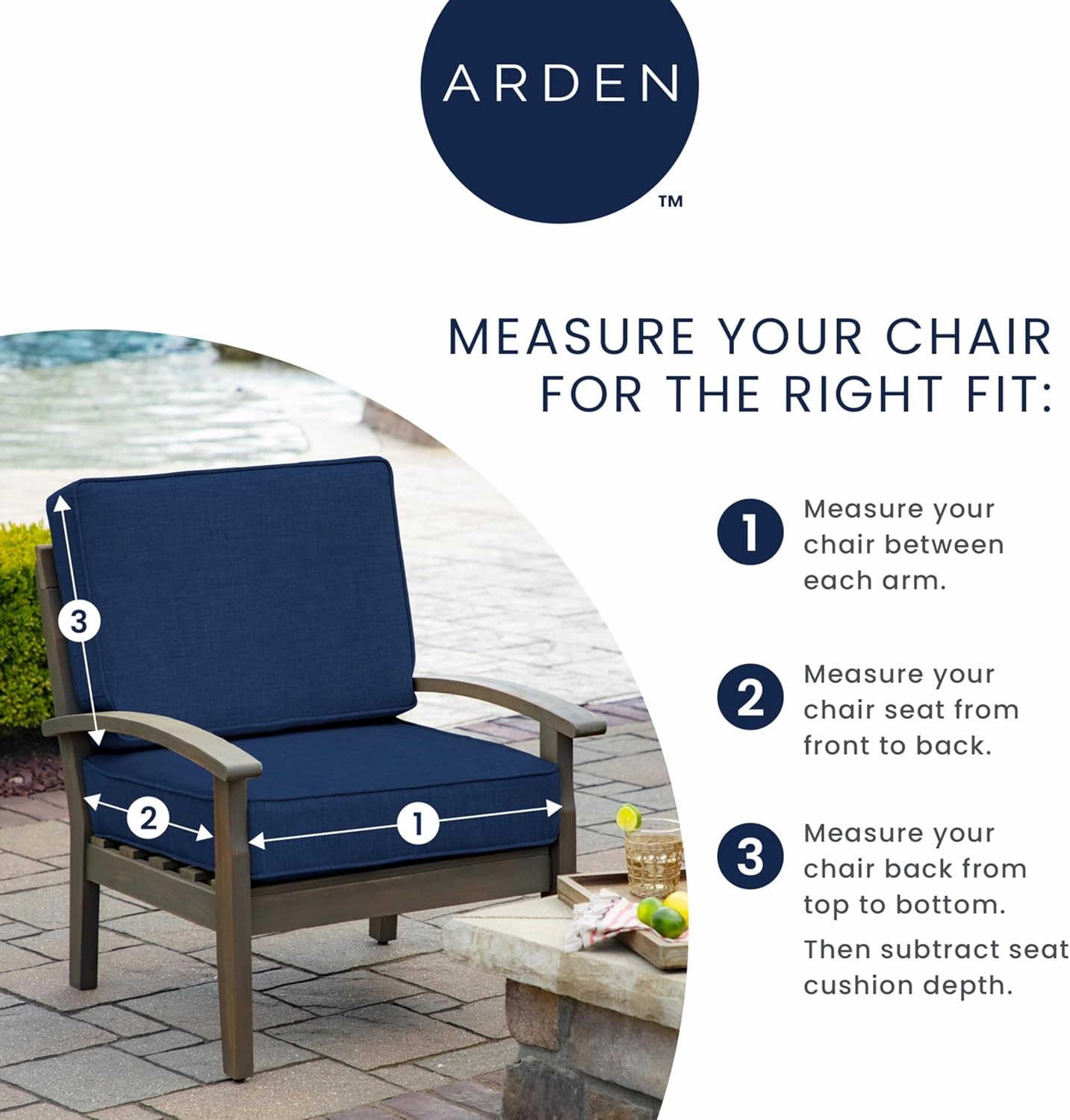 Arden Outdoor Plush Modern Tufted Blowfill Dining Chair Cushion, 21 x 40, Rain-Proof, Fade Resistant, Tufted Cushion for Dining and Bistro Chairs Black Cabana Stripe