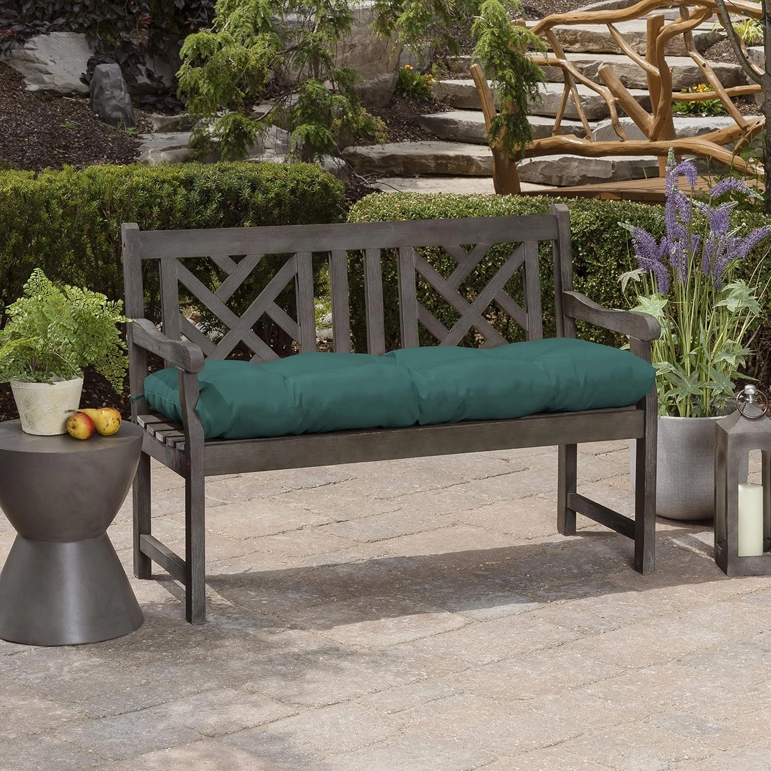 Arden Selections Outdoor Plush Modern Tufted Bench Cushion, 48 x 18, Water Repellent, Fade Resistant, Tufted Bench Cushion for Bench and Swing 48 x 18, Peacock Blue Green Texture