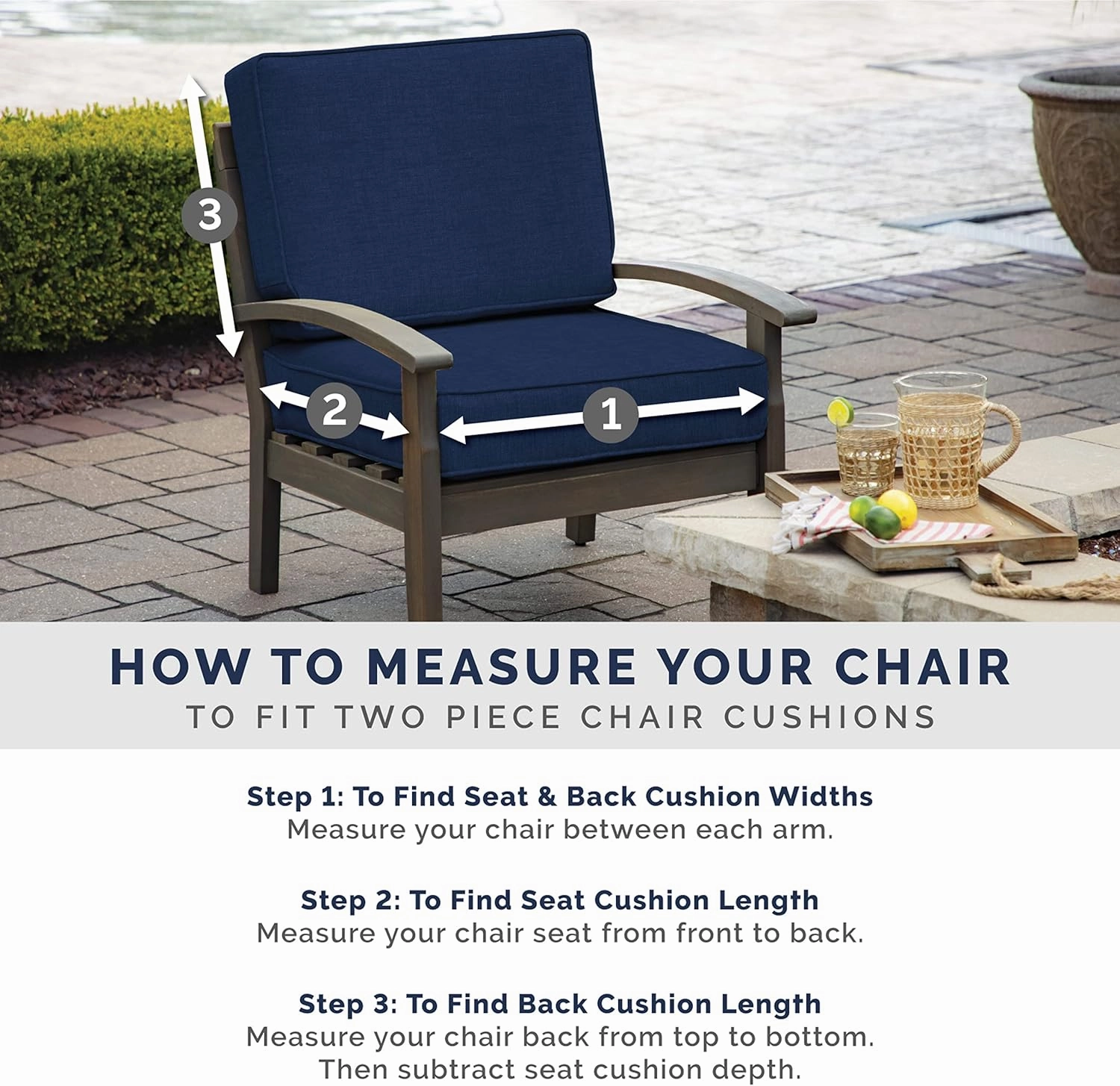 Arden Selections Outdoor Plush Modern Tufted Blowfill Dining Chair Cushion, 21 x 40, Water Repellent, Fade Resistant, Tufted Cushion for Dining and Bistro Chairs, Blue Garden Floral