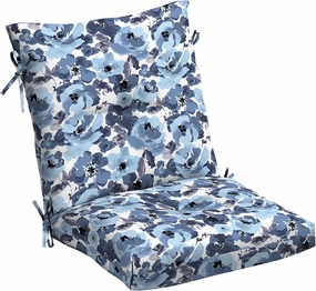 Arden Selections Outdoor Plush Modern Tufted Blowfill Dining Chair Cushion, 21 x 40, Water Repellent, Fade Resistant, Tufted Cushion for Dining and Bistro Chairs, Blue Garden Floral