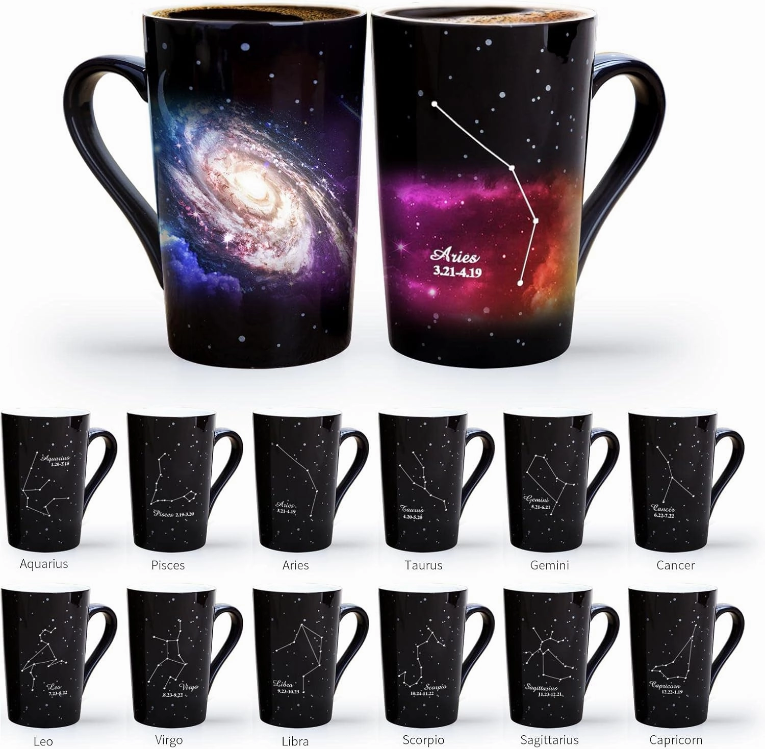 Aries Heat Changing Constellation Mug 12oz,Engraving Horoscope Aries Coffee Mug, Ceramic Color Changing Cup, Unique Holiday Birthday Gift for him and her, March April Magic Presents.