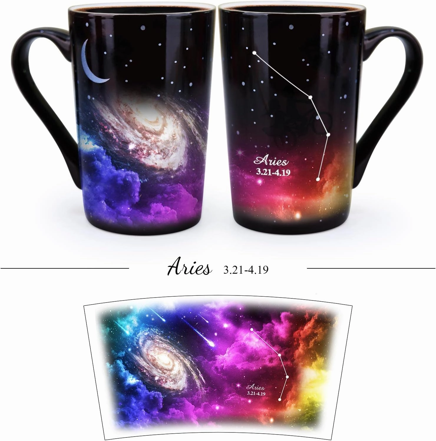 Aries Heat Changing Constellation Mug 12oz,Engraving Horoscope Aries Coffee Mug, Ceramic Color Changing Cup, Unique Holiday Birthday Gift for him and her, March April Magic Presents.