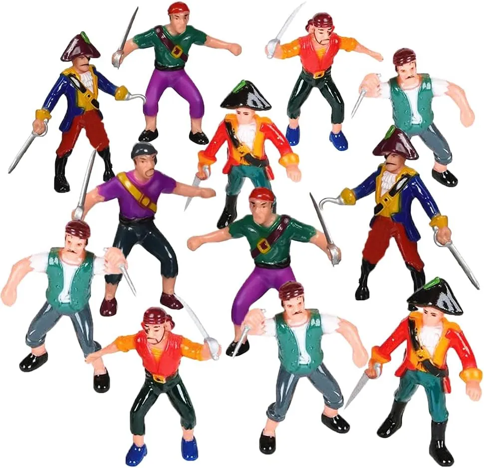 ArtCreativity Pirate Action Figures - Pack of 12 - Pirate Plastic Figures in Assorted Poses - Fun Pirates Figurines Party Favors and Prizes for Kids Ages 3-5 5-7