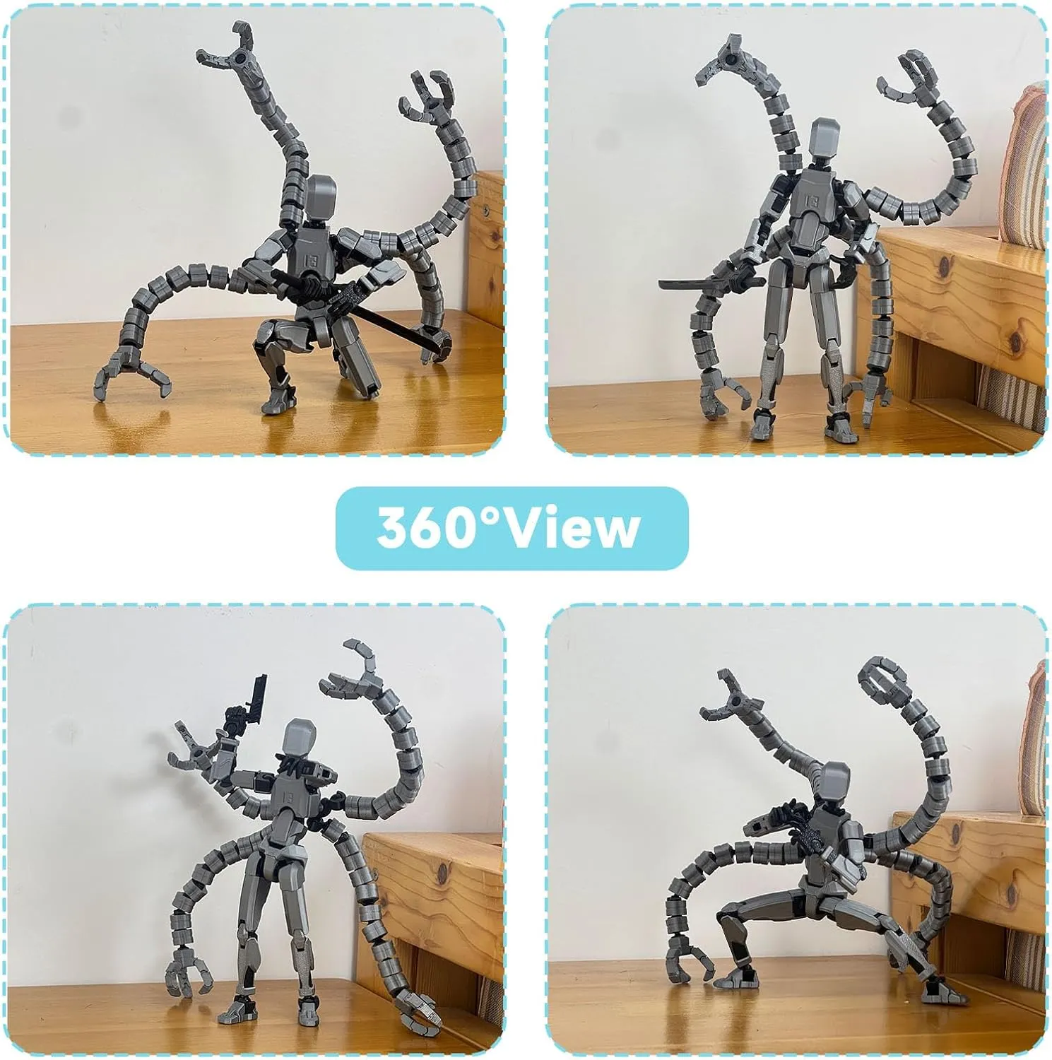 Assembly Completed T13 Action Figure,T13 Action Figure Multi-Jointed Movable,Ultimate Desktop Decor for Lovers t-13 Movability 3D Printed Toys (Black red, 7.2in)