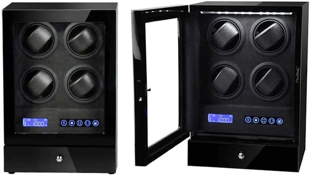 Automatic Watch Winder Box with Watches and Jewellery Storage Drawer LED Backlight and LCD Touchscreen Control B