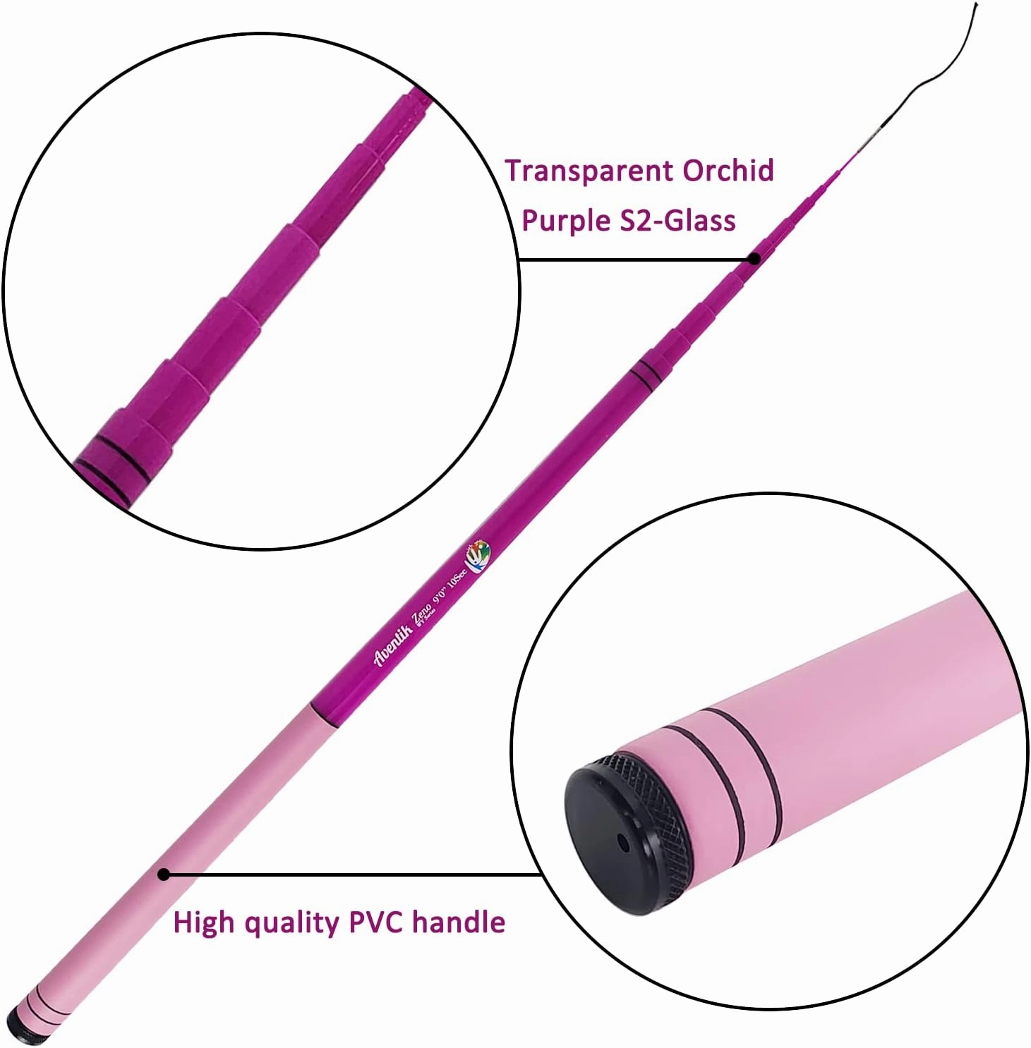 Aventik Zeno Tenkara Rod in 9ft/10ft, Complete Beginner Tenkara Rod Kit, S2 Fiberglass 6:4 Soft M-Action Super Lightweight and Compact Tenkara Fly Fishing Rod