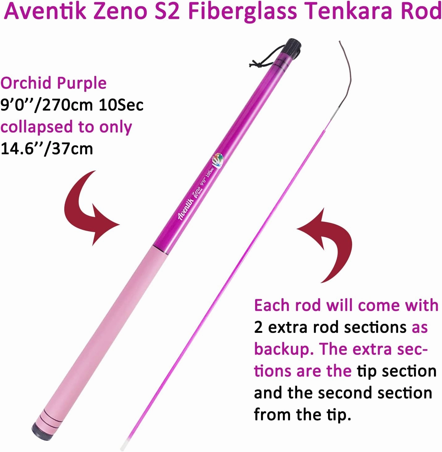 Aventik Zeno Tenkara Rod in 9ft/10ft, Complete Beginner Tenkara Rod Kit, S2 Fiberglass 6:4 Soft M-Action Super Lightweight and Compact Tenkara Fly Fishing Rod