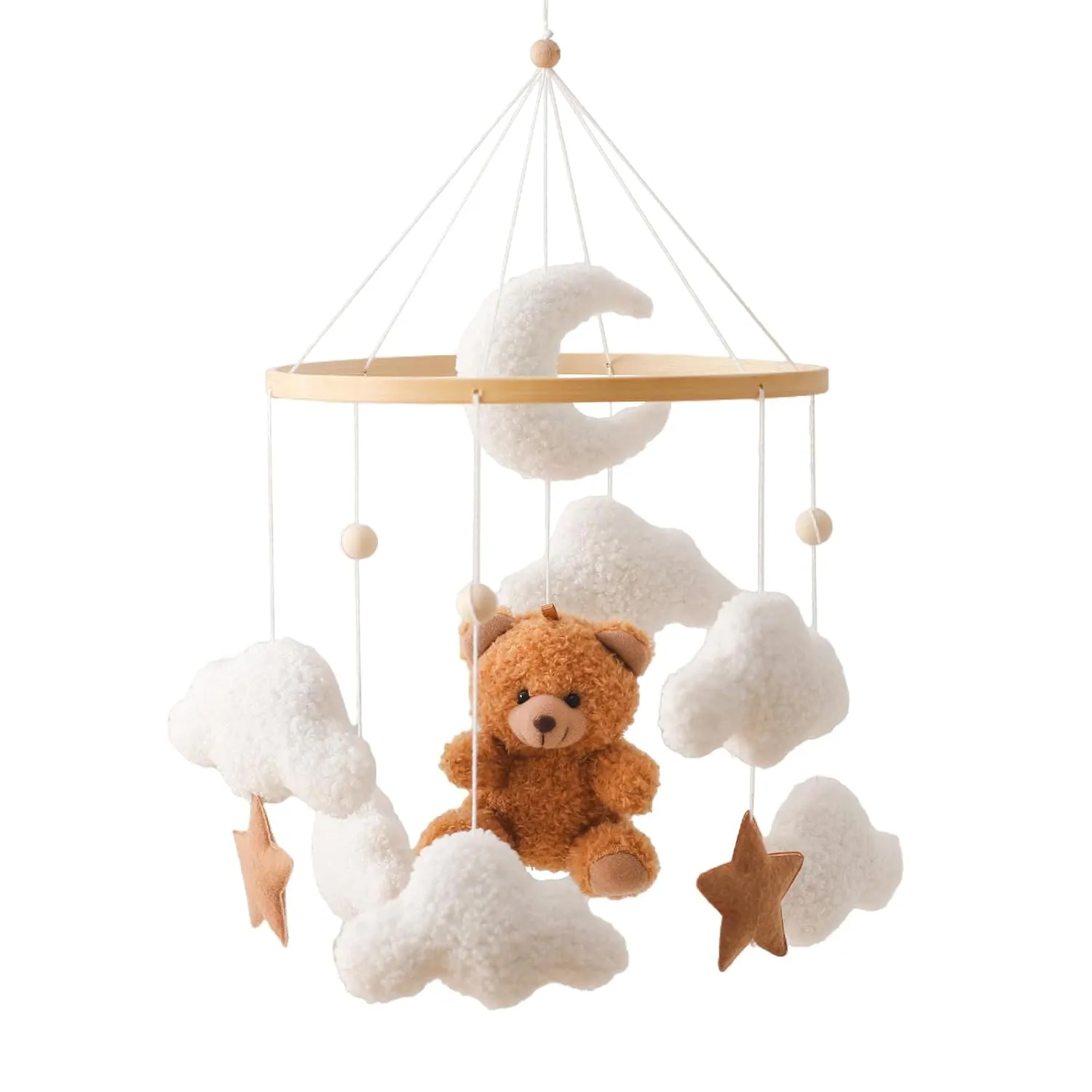 Baby Mobile for Crib Bear Cloud Crib Mobile Handmade Furry Nursery Mobile Gender Neutral Crib Toy Hanging for Nursery Decor Accessories