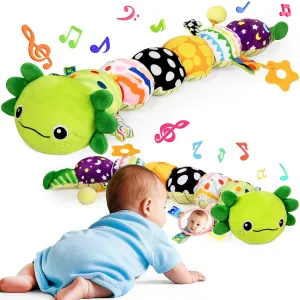 Baby Toys for 0-6 6-12 Months, Plush Axolotl Toy with Mirror Crinkle and Rattle for Infant Newborn Tummy Time Sensory Music Stuffed Animal Toy for 0-3-6-12 Month Baby Boys Girls Shower Gifts