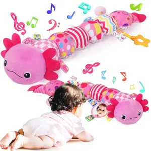 Baby Toys for 0-6 6-12 Months, Plush Axolotl Toy with Mirror Crinkle and Rattle for Infant Newborn Tummy Time Sensory Music Stuffed Animal Toy for 0-3-6-12 Month Baby Boys Girls Shower Gifts
