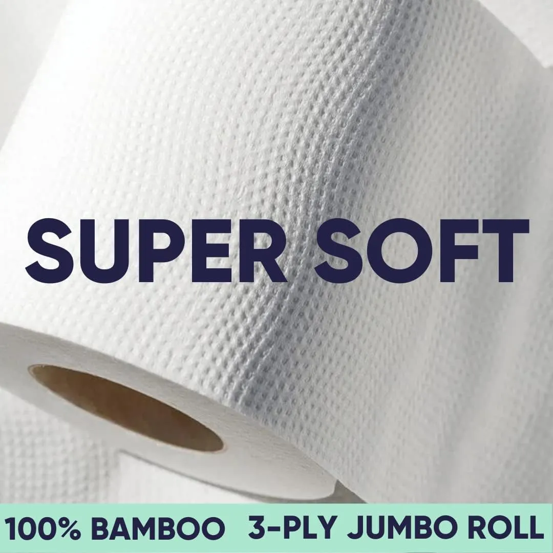 Bamboo Toilet Paper - 12 Rolls Of Organic Toilet Paper, 3-ply, 300 Sheets Per Roll - PFAS Free, FSC Certified, Plastic Free, Vegan & Chemical Free Toilet Paper