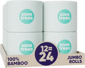 Bamboo Toilet Paper - 12 Rolls Of Organic Toilet Paper, 3-ply, 300 Sheets Per Roll - PFAS Free, FSC Certified, Plastic Free, Vegan & Chemical Free Toilet Paper