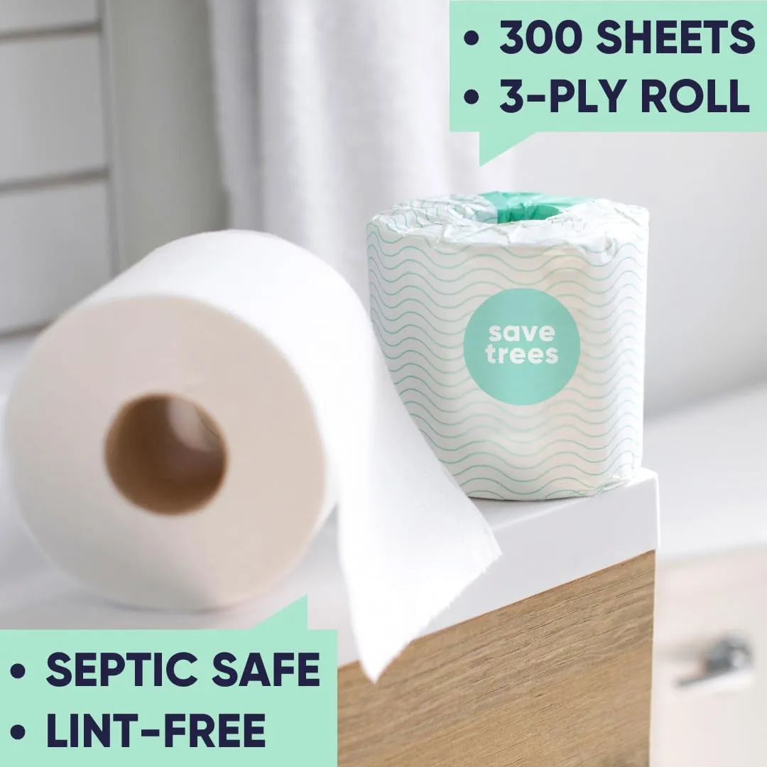 Bamboo Toilet Paper - 12 Rolls Of Organic Toilet Paper, 3-ply, 300 Sheets Per Roll - PFAS Free, FSC Certified, Plastic Free, Vegan & Chemical Free Toilet Paper