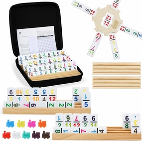 BATURU Double 12 Mexican Train Dominoes Set, Dominos Set for Adults, 91 Number Tiles Mexican Train Game, Dominos Games with Carry Case, Family Game Night, for Dad(8 Racks
