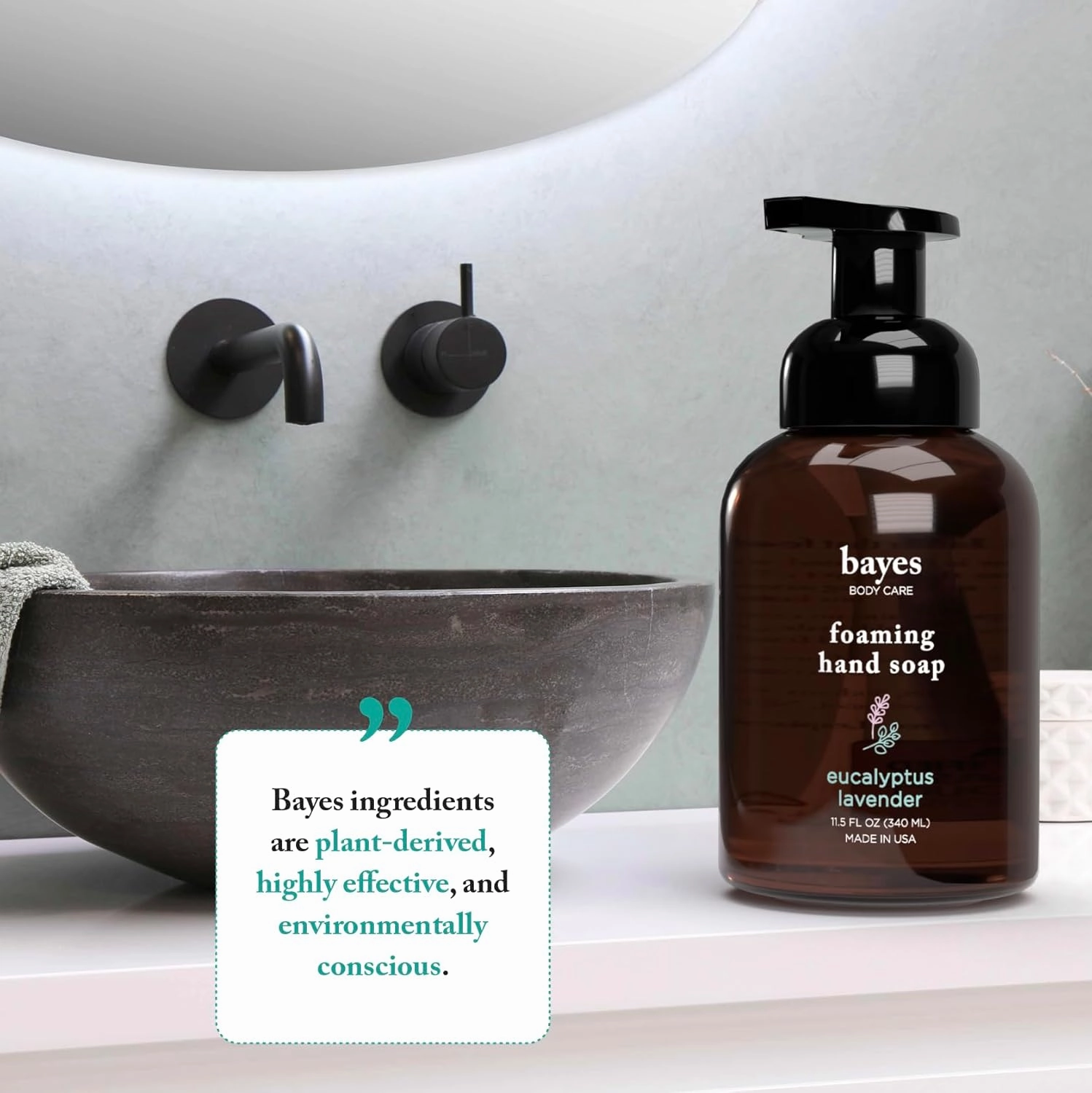 Bayes Foaming Hand Soap - Aromatic and Nourishing Hand Wash, Infused with Natural Essential Oils - USDA Certified Biobased - 11.5 Ounce, Eucalyptus Lavender, 3 Pack