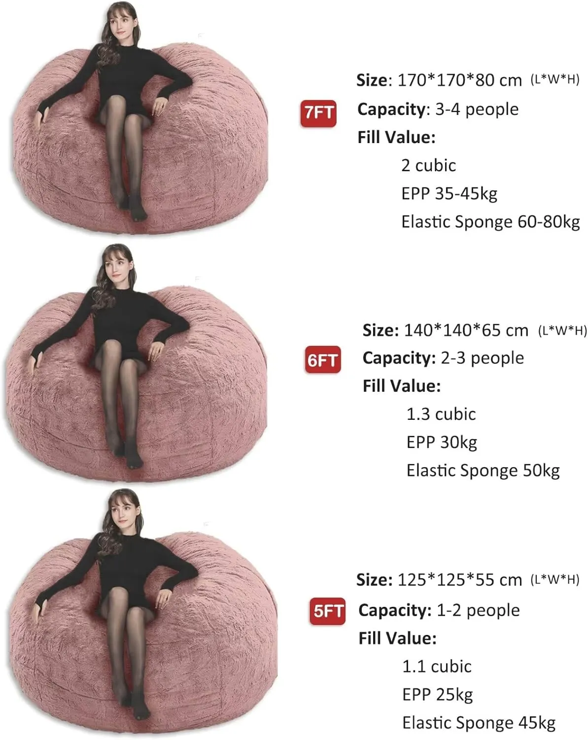 Bean Bag Chair for Adults Kids No Filling Soft Oversized Round Bean Bag Couch Lazy Sofa Cover Love Sack for Bedroom Reading Chair, 5FT, Khaki