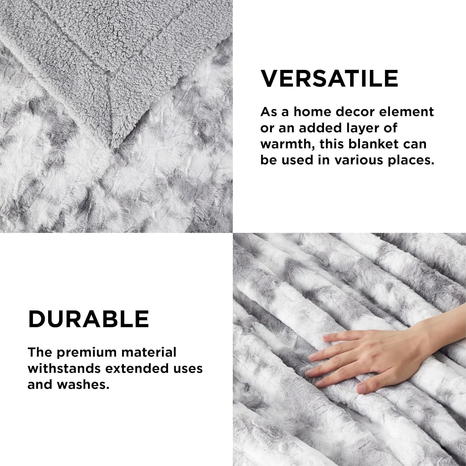 Bedsure Sherpa Fluffy Throw Blanket -Fleece Soft, Warm and Cozy Throw for Women, Plush & Fuzzy Faux Fur Blanket for Couch, Sofa and Bed Decor, Tie Dye Design, Light Grey, 50x60 Inches