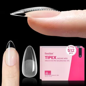 Beetles Tipex Instant Apex Nail Tips Medium Almond: 512 Pcs 16 Sizes Pre-Building Pre-Etched Full Cover Half Matte -Thick Acrylic Nail Tips for Flat Nails