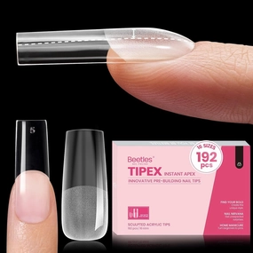 Beetles Tipex Instant Apex Nail Tips,192Pcs Pre-building & Pre-Etched Gel Nail Tips Long Square Thicker Acrylic Nails Strong Full Cover False Nail Extension Building Gel Press-on Nails for Flat Nails