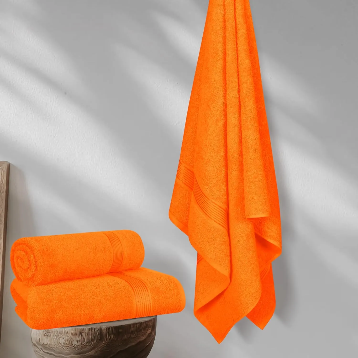 Belizzi Home Cotton 2 Pack Oversized Bath Towel Set 28x55 inches, Large Bath Towels, Ultra Absorbant Compact Quickdry & Lightweight Towel, Ideal for Gym Travel Camp Pool - Orange