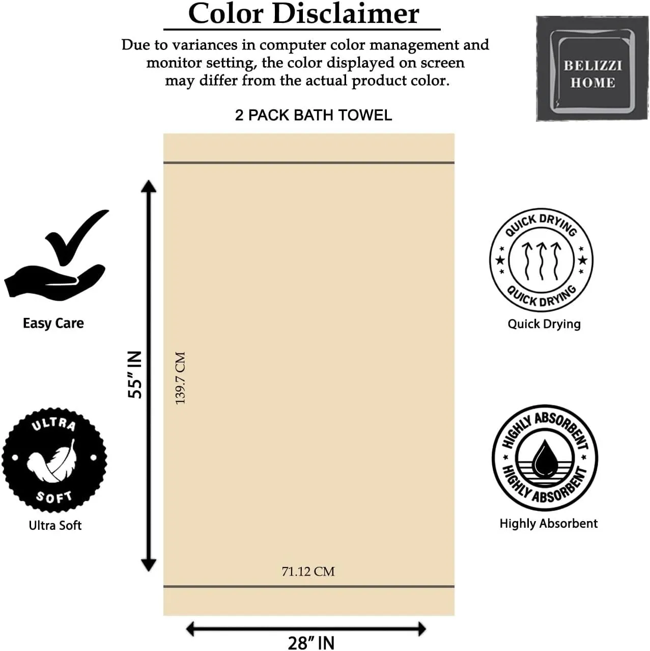 Belizzi Home Cotton 2 Pack Oversized Bath Towel Set 28x55 inches, Large Bath Towels, Ultra Absorbant Compact Quickdry & Lightweight Towel, Ideal for Gym Travel Camp Pool - Orange