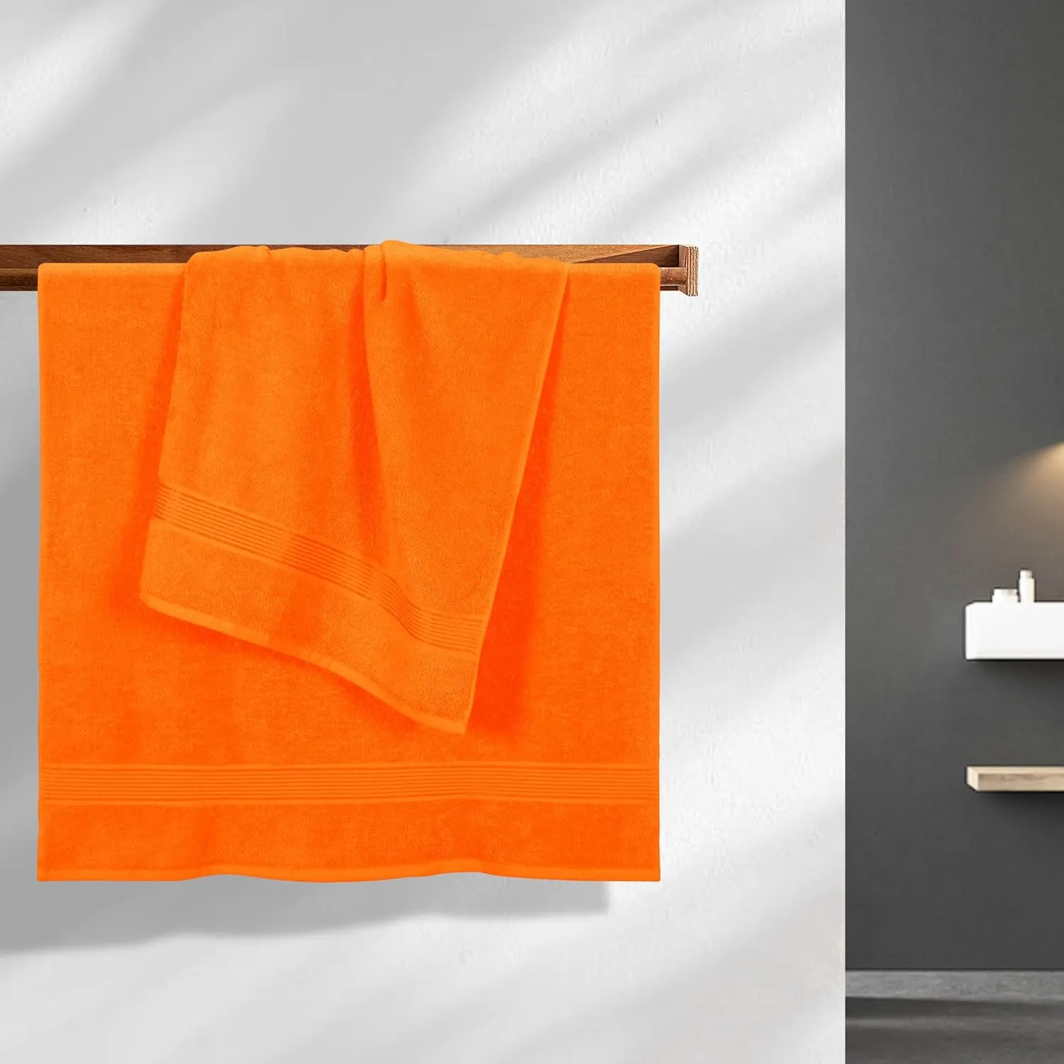 Belizzi Home Cotton 2 Pack Oversized Bath Towel Set 28x55 inches, Large Bath Towels, Ultra Absorbant Compact Quickdry & Lightweight Towel, Ideal for Gym Travel Camp Pool - Orange