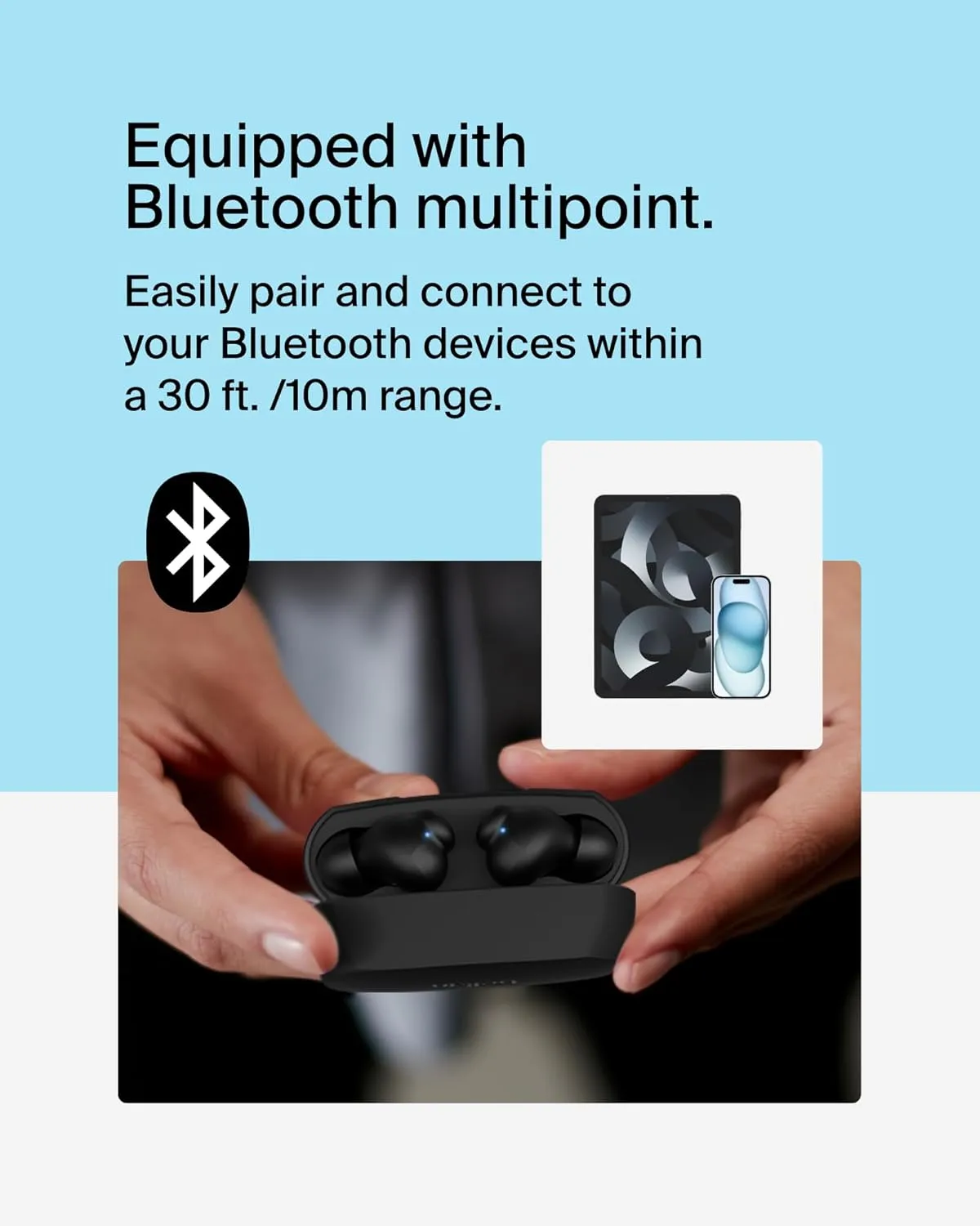 Belkin SoundForm Rhythm True Wireless Earbuds with Built-in Microphone, USB-C Fast Charging, 28H Battery Life, IPX5 Water Resistance - Bluetooth Earbuds for iPhone, iPad, Galaxy, Pixel, & More - Black