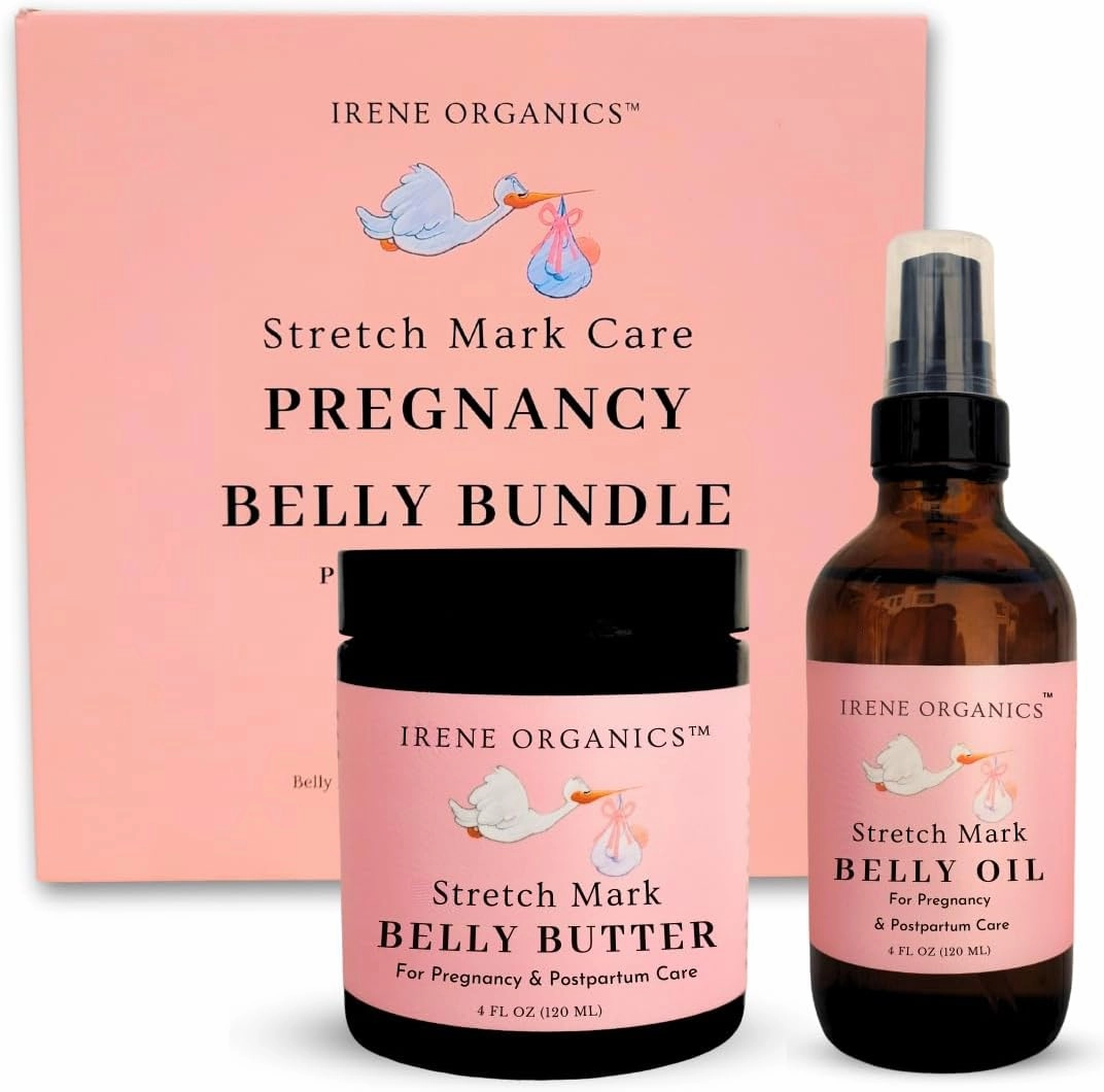 Belly Bundle Organic Belly Butter and Oil for Pregnancy Stretch Mark Prevention and Treatment - Award Winning Skincare For Pregnancy and Postpartum - Mother's Day Gift Set (Small)