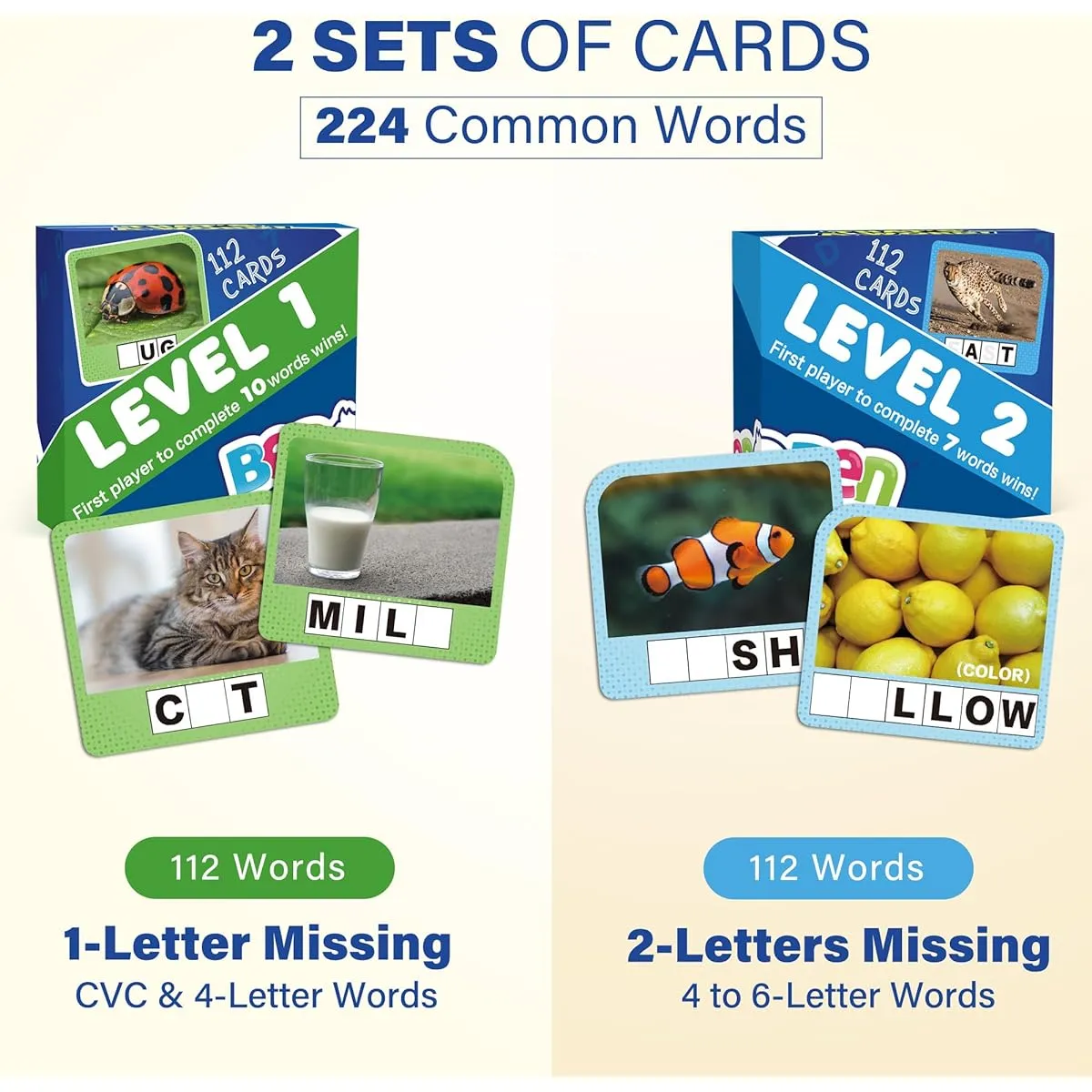 BenBen Spelling Game, Sight Word Game with 224 Flash Cards, Learning Game for 2-6 Players, Educational Phonic Games for Kindergarten, 1st Grade, 2nd Grade, 3rd Grade, Preschool Classroom Essentials
