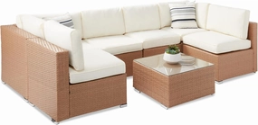 Best Choice Products 7-Piece Modular Outdoor Sectional Wicker Patio Conversation Set w/ 2 Pillows, Coffee Table, Cover Included - Natural/Ivory