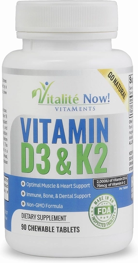 Best Vitamin D3 2000 IU   K2 - Optimized Absorption in Best Form MK7 for Lung Health, Strong Bones & Healthy Heart - All Natural - Cherry Flavor - 90 Chewable Tablets - 3 Month Supply!
