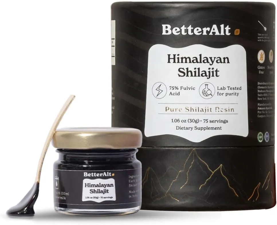 BetterAlt Pure Himalayan Shilajit Resin | High Potency for Men & Women | 75 Servings for Stamina and Muscle Building, 85  Trace Minerals, 75% Fulvic Acid, with Lab Test Report, 400mg
