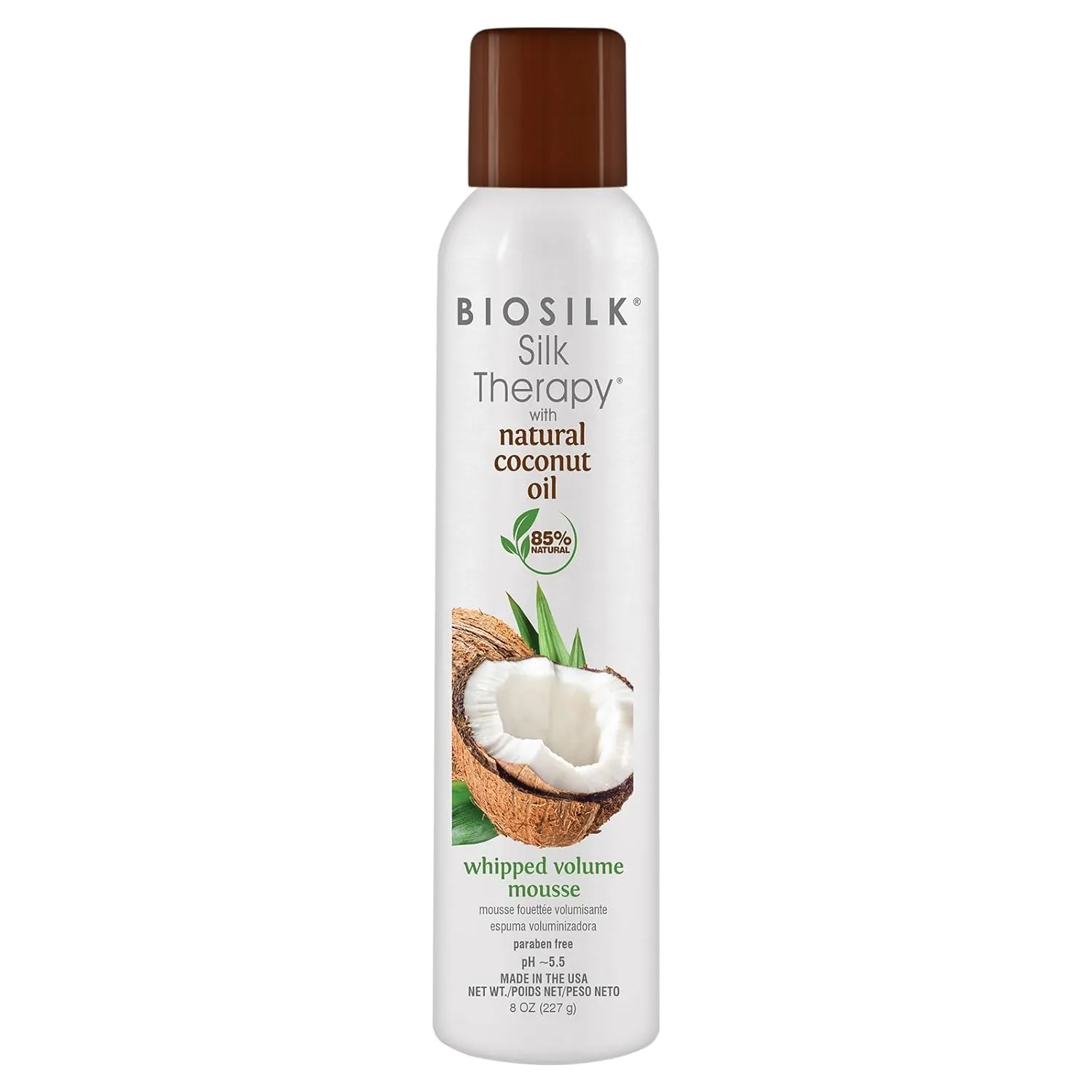 BioSilk Silk Therapy with Coconut Oil Whipped Volume Mousse, Defines Curls, Adds Body & Strengthens Hair, Sulfate, Paraben & Cruelty-Free, 5 Oz