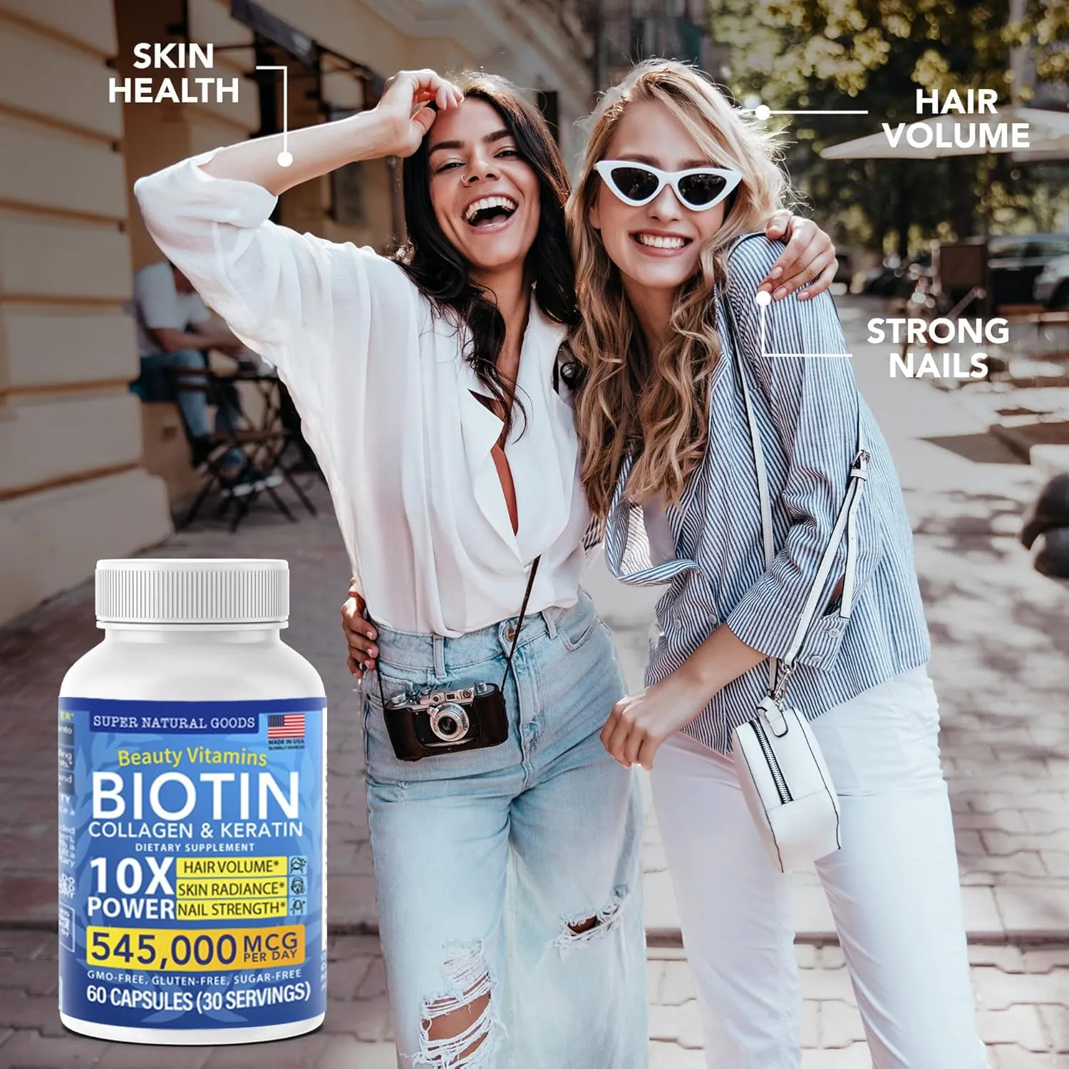 Biotin and Collagen Vitamins   Keratin with Folate - Hair Loss Treatments for Women & Men - Follicle, Skin and Nails Supplements for Hair Growth & Postpartum Support - GMO Free & Gluten Free (60 Caps)