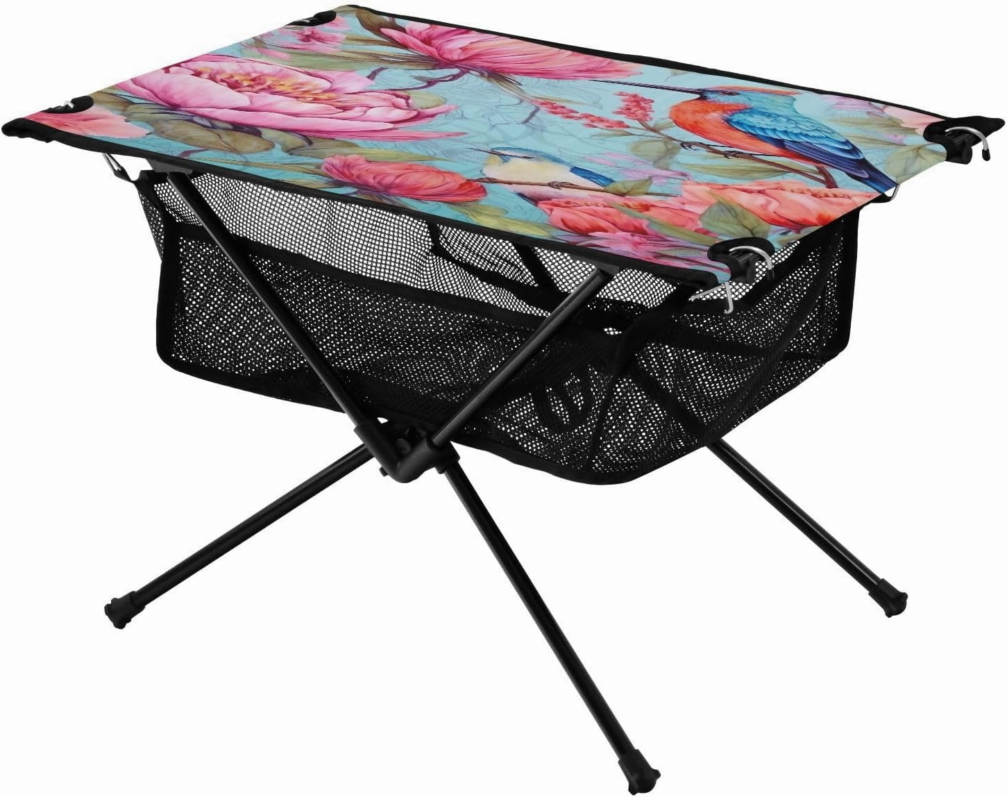 Birds and Peonies Portable Folding Camping Table, Compact Lightweight Beach Table with Carrying Bag for Outdoor Picnics, BBQs, Camp