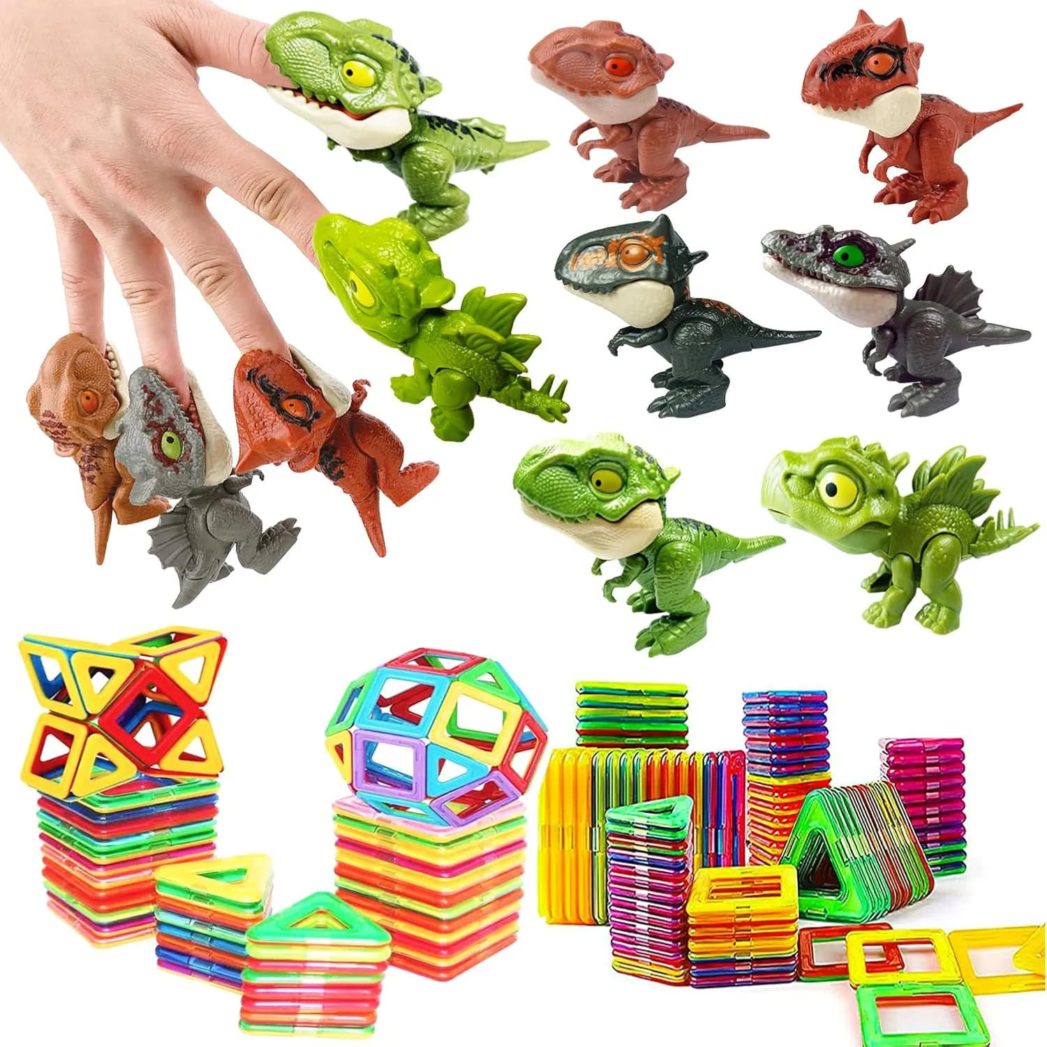 Biting Finger Dinosaur Toys Magnetic Tiles - Magnet Building Blocks Toddler Toys Dinosaur World Creative Games Kids Magnetic Set Castle Tiles Educational STEM（Y02）