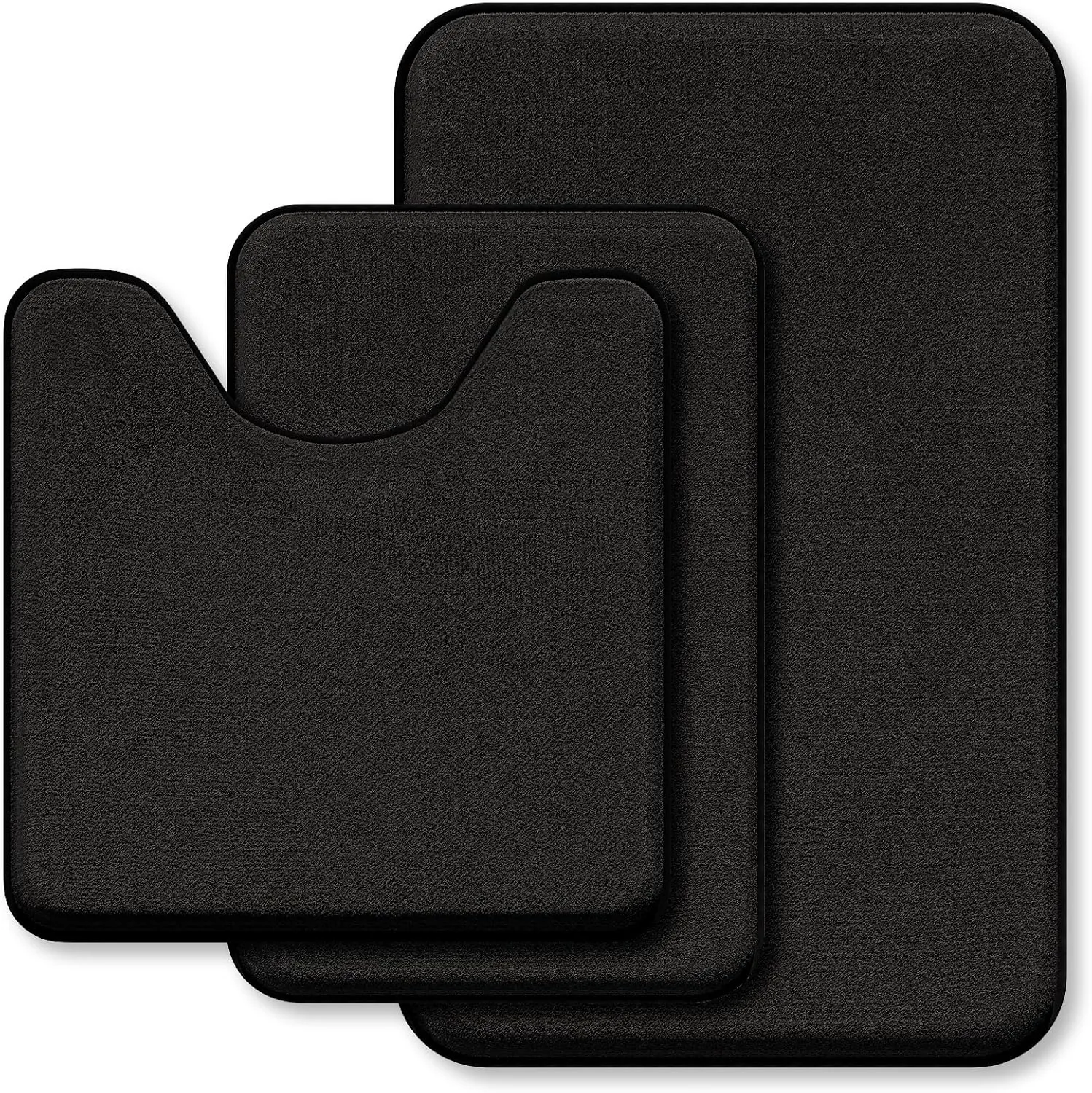 Black Bathroom Rug Set Memory Foam Bath Mats 3 Piece with Toilet Mats, Soft & Supportive, Shock Absorbing, Water Absorbent, Non-Slip Bath Rugs, Machine Washable, Area Rug, Home Decor Accessories