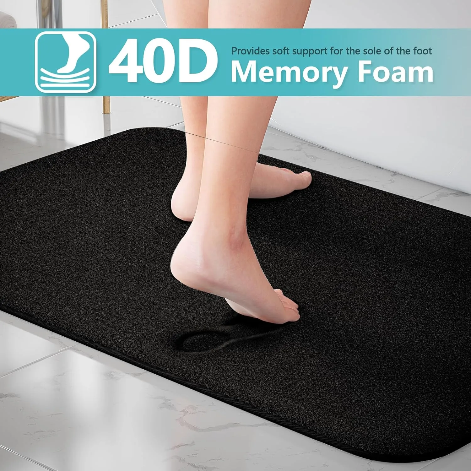 Black Bathroom Rug Set Memory Foam Bath Mats 3 Piece with Toilet Mats, Soft & Supportive, Shock Absorbing, Water Absorbent, Non-Slip Bath Rugs, Machine Washable, Area Rug, Home Decor Accessories