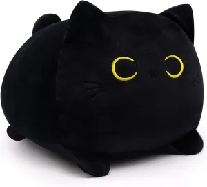 Black Cat Plush Toy Pillow,15.7" Kawaii Black Cat Stuffed Animals Cat Plushie, Cute Plush Pillows Cushion CatsThrow Pillow Stuffed Cat Toys for Kids Birthday Girlfriend Valentines Gift