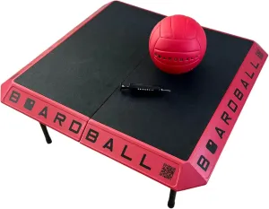 Boardball Sport Portable Foldable Indoor Outdoor Boardball Set with Rubberized Top Surface Board, Volleyball, and Compact Hand Pump, Red and Black